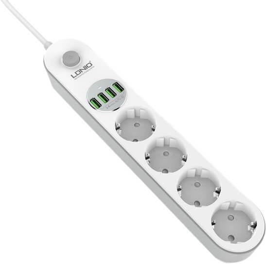 Мережевий фільтр-подовжувач USB виходами 4x220V і 4xUSB довжина 2 м. LDNIO