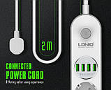 Мережевий фільтр-подовжувач USB виходами 4x220V і 4xUSB довжина 2 м. LDNIO, фото 10