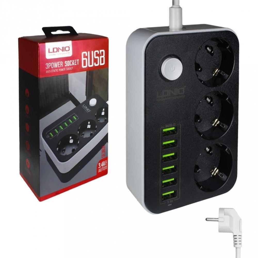 Якісний Мережевий Фільтр-Подовжувач LDNIO 6USB/3.4 A