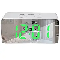 Зеркальные LED часы с будильником и термометром DS-3658L White (зеленная подсветка) (7569) SL