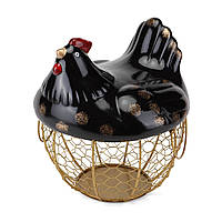 Корзина для яиц курица Elisey "Черная курочка" 24 см золотистая (8945-002)