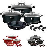 Набір каструль і сковорода Higher Kitchen HK-312, Набір посуду з гранітним антипригарним покриттям КОРИЧНЕВИЙ, фото 2