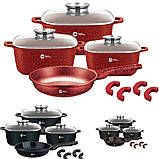 Набір каструль і сковорода Higher Kitchen HK-312, Набір посуду з гранітним антипригарним покриттям КОРИЧНЕВИЙ, фото 3