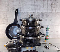 Набор кастрюль и сковорода Higher Kitchen HK-305, Набор посуды с гранитным антипригарным покрытием КОРИЧНЕВЫЙ