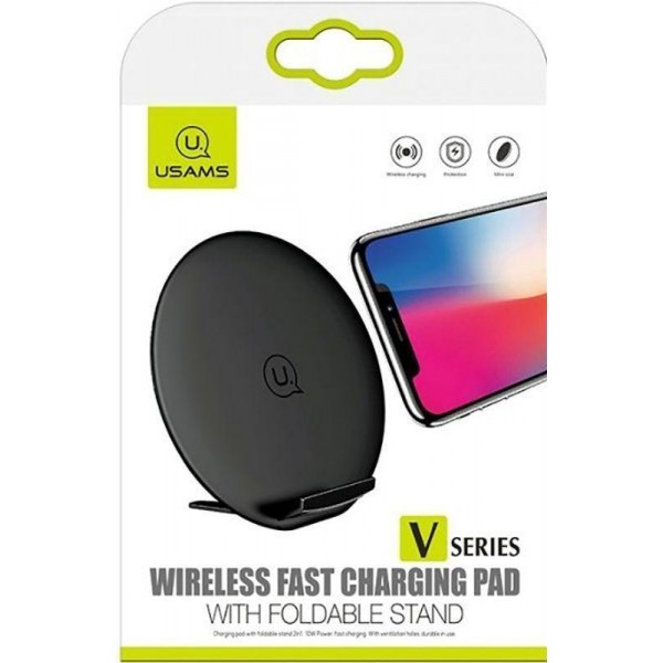 Бездротове зарядний пристрій Usams US-CD33 Wireless Fast Charging Pad with Foldable Stand V Series Black