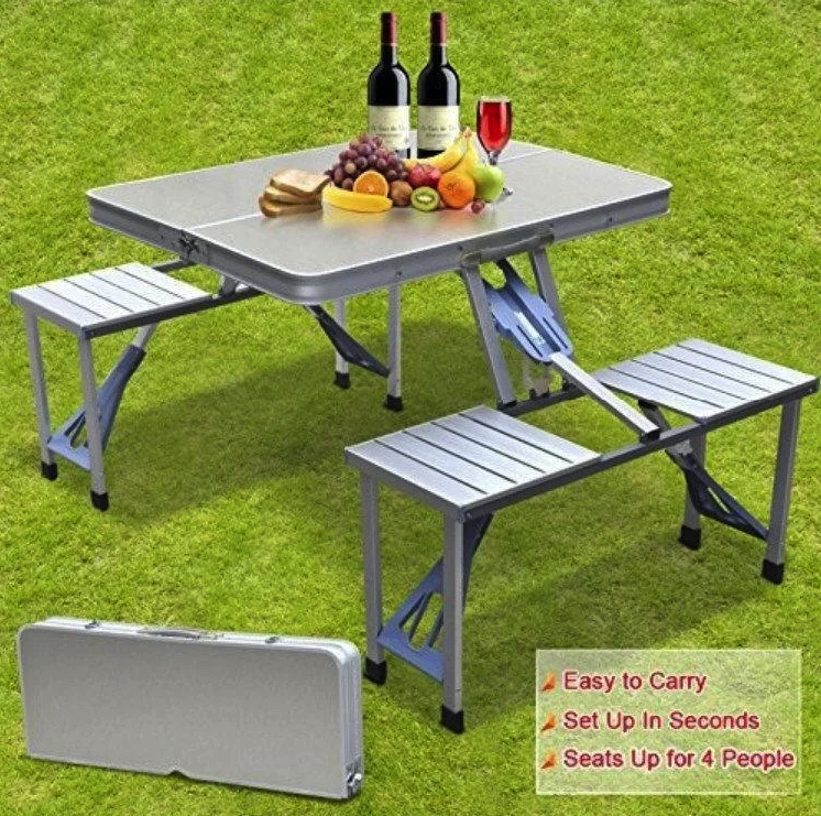 Стіл розкладний для пікніка, риболовлі з 4 стільця, Folding Table стіл трансформер, валіза алюмінієвий
