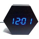 Настільний годинник VST-876-5 з синім підсвічуванням у вигляді дерев'яного бруска, фото 3