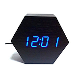 Настільний годинник VST-876-5 з синім підсвічуванням у вигляді дерев'яного бруска, фото 4
