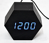 Настільний годинник VST-876-5 з синім підсвічуванням у вигляді дерев'яного бруска, фото 5