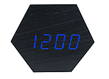Настільний годинник VST-876-5 з синім підсвічуванням у вигляді дерев'яного бруска, фото 7