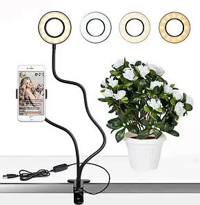 Тримач для телефона на прищіпці з LED-підсвіткою Professional Live Stream No Е38 Чорний, гібкий тримач, фото 3