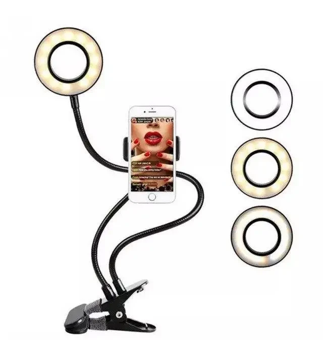 Тримач для телефона на прищіпці з LED-підсвіткою Professional Live Stream No Е38 Чорний, гібкий тримач