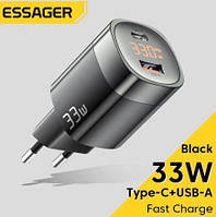 Мережевий зарядний пристрій з дисплеєм Essager 33W GaN III PD USB-C+USB-A (JT-P18)