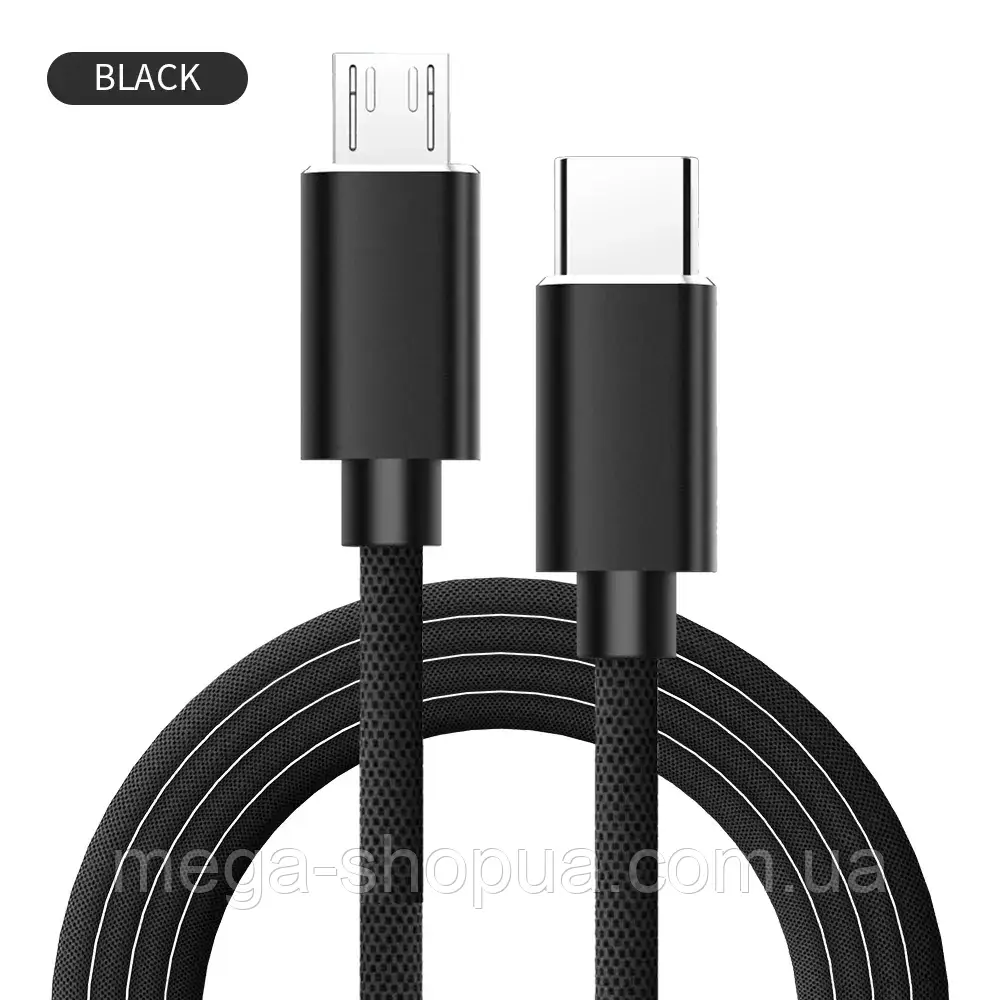 Кабель для заряджання телефона смартфона Tiegem Type-C — micro USB 1 м. Зарядний дріт шнур Тайп C на мікро ЮСБ