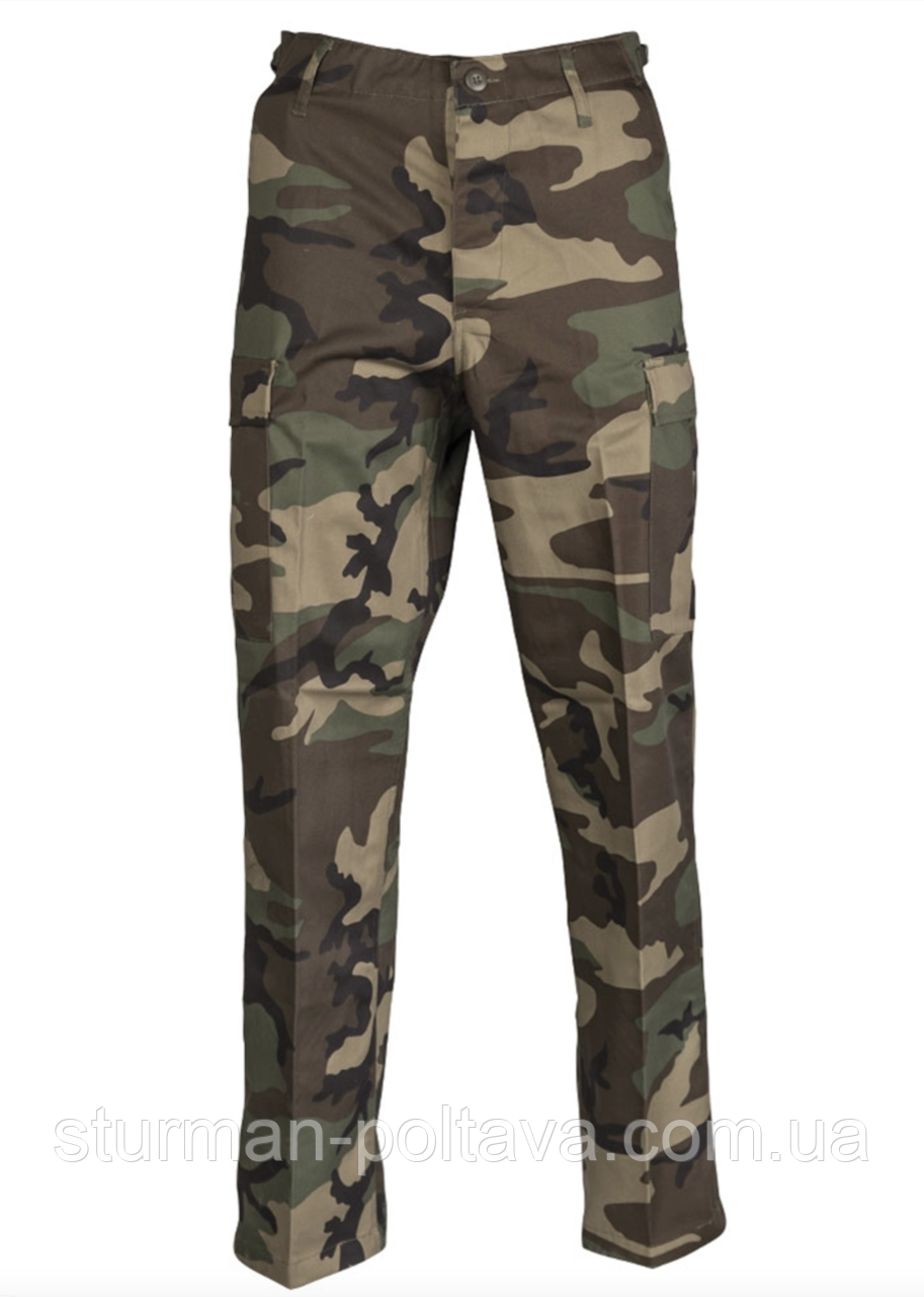 Штани армійські польові пошиття BDU SLIM камуфляж WOODLAND матеріал 80/20полікотон Mil-Tec Німеччина
