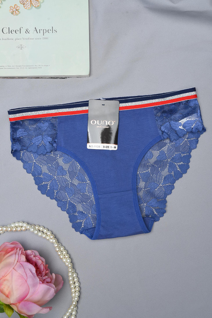 Труси жіночі бавовняні з гіпюром синього кольору 154527S, фото 1