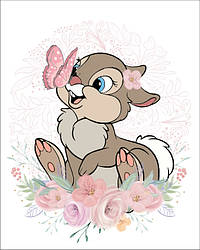 Панелька із сатину для дитячого пледа "Зайчик Топотун з метеликом і рожевий візерунок" 80*100 см