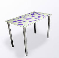 Стол обеденный Осколки ножки металл столешница стекло покраска бело фиолетовая 910х610 *Эко мм (БЦ-Стол ТМ)
