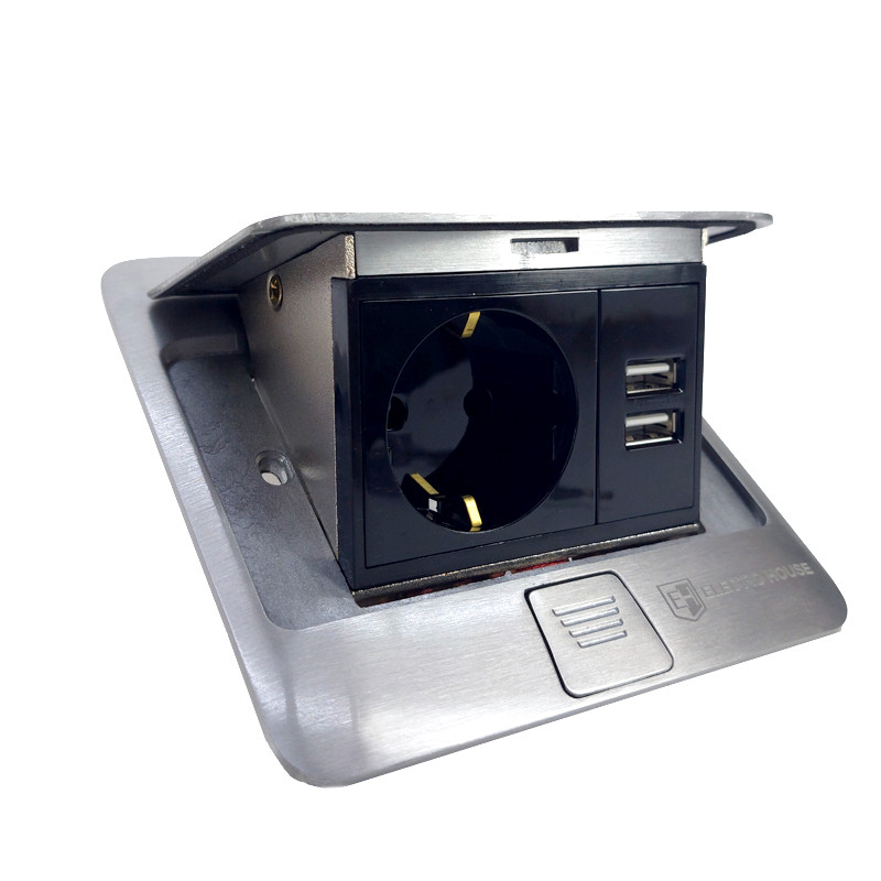 Розетка врізна для підлоги Алюміній 16 А + 2 USB 2.1 А IP44