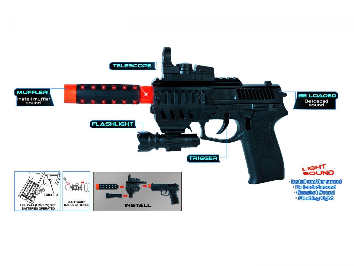 Дитяча іграшка пістолет із світлом, звуком та вібрацією, працює від батарей,арт.0318А, CAN XIN без ліхтаря