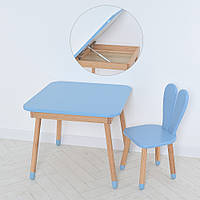 Детский деревянный столик и стульчик "Зайка" 04-025BLAKYTN-TABLE Синий (с ящиком под столешницей)