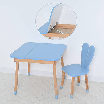 Дитячий дерев'яний столик та стільчик "Зайчик" 04-025BLAKYTN-DESK Синій (з ящиком під стільницею)