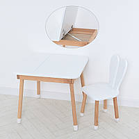 Детский деревянный столик и стульчик "Зайка" 04-025W-DESK Белый (с ящиком под столешницей)