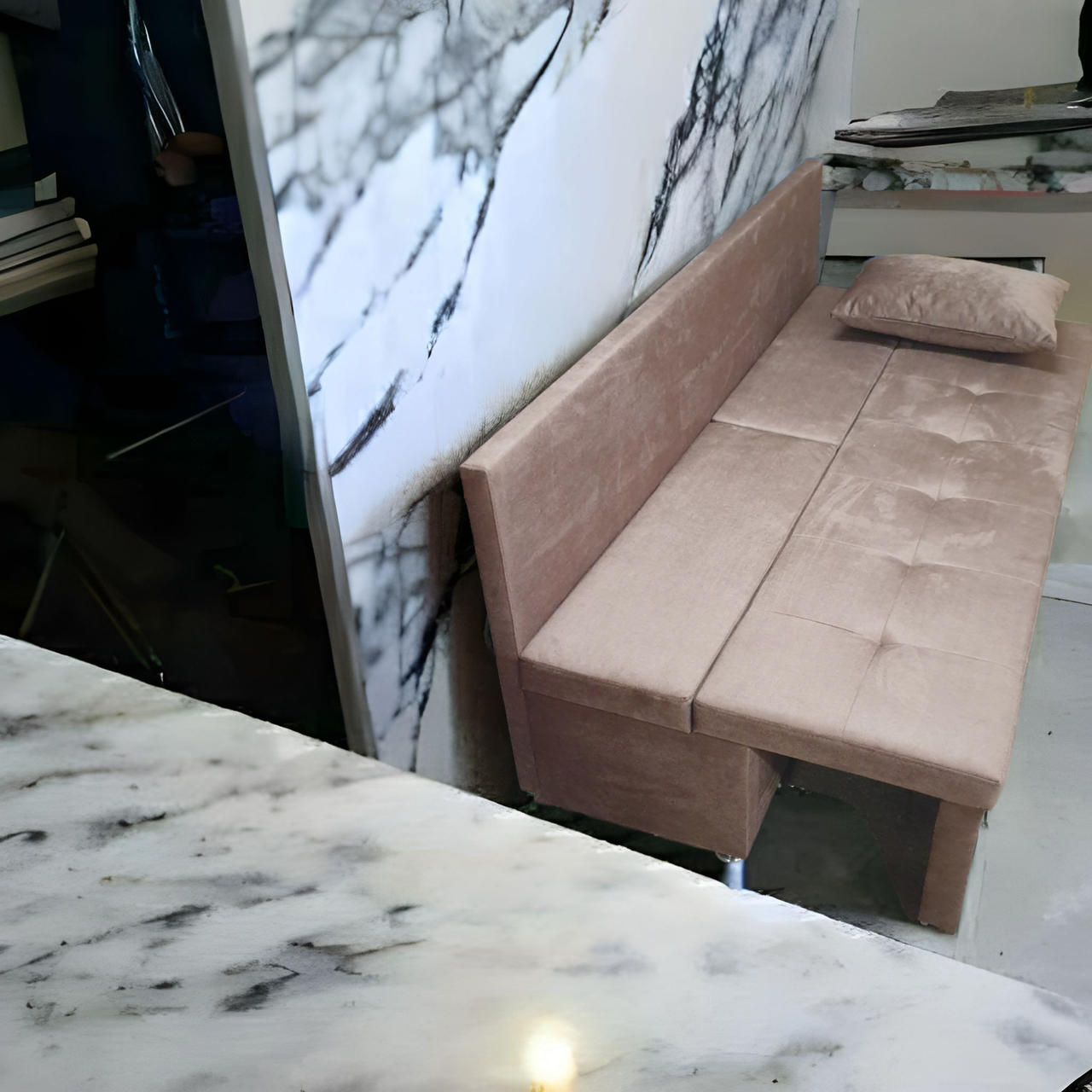 Диван для вузької кухні, коридору з шухлядою + спальним місцем 1800х550х800 мм