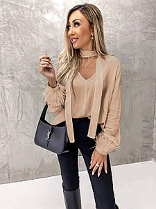 Стильна ошатна жіноча блузка з довгими рукавами новинка 2023