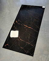 Глянцевая черная плитка под мрамор 120х60 см Керамогранит