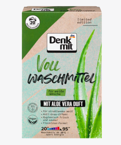 Пральний порошок для білої білизни Алоє віра Denkmit Vollwaschmittel 1.3 kg 20 прань, фото 1