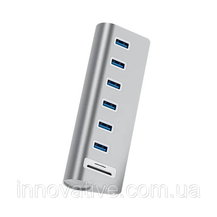 USB hub Acasis USB-7U на 6 портів USB 3.0 з кардридером (Сріблястий)