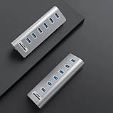 USB hub Acasis USB-7U на 6 портів USB 3.0 з кардридером (Сріблястий), фото 3