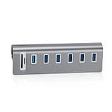 USB hub Acasis USB-7U на 6 портів USB 3.0 з кардридером (Сріблястий), фото 5