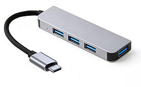 Концентратор USB-хаб RIAS DC0001 Type-C 4 порти USB 3.0 Silver (3_02566)