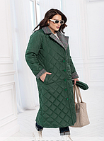 Стьобане весняне пальто з плащової тканини зеленого кольору, великих розмірів від 46 до 68
