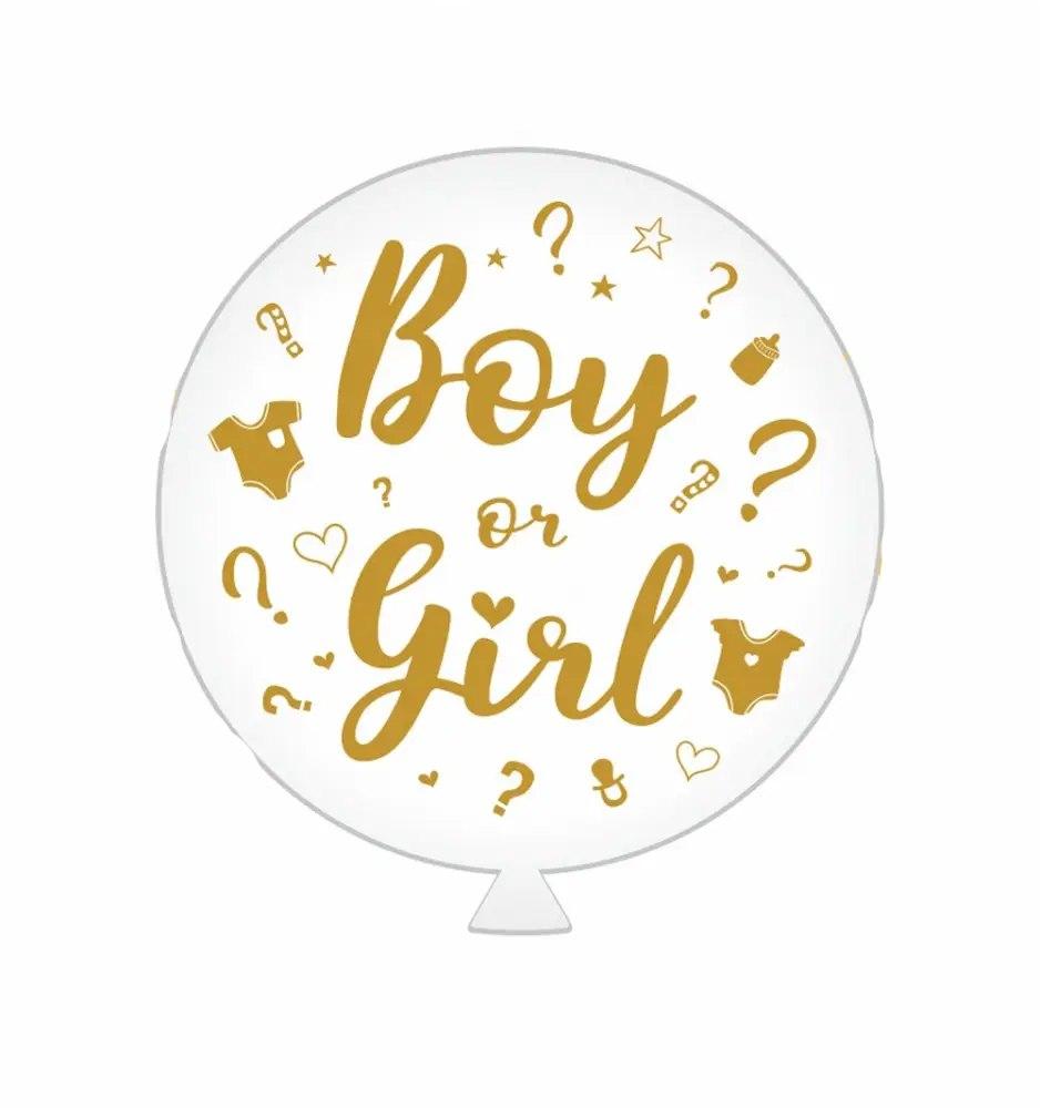 Латексна повітряна куля Gemar для ґендерної вечірки Boy or Girl, біла із золотом 30" 80 см