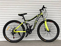 Велосипед горный двухподвесный 26 дюймов Toprider 910 дисковые тормоза (c амортизатором)/собран на 80% Желтый