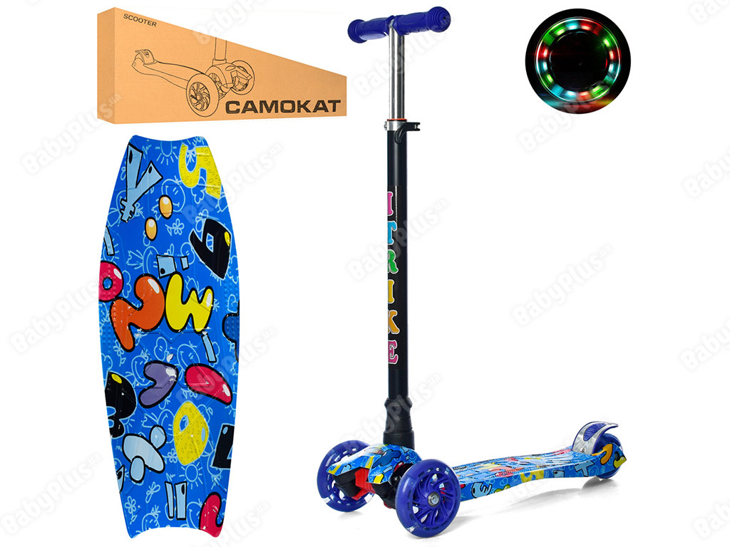 Самокат JR 3-055-3-WP22 MAXI,сталь-пласт.,3 кол.ПУ-світло,2 пер.120мм.,заднє,підніжка,кермо 78-87см., фото 1