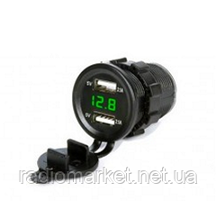 Гніздо USB подвійне врізне 5V 2,1 А з вольтметром, фото 1