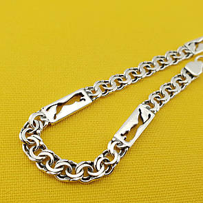 Ексклюзив! Срібний чоловічий браслет на руку. Плетіння бісмарк зі вставкою Гепард. 20 см