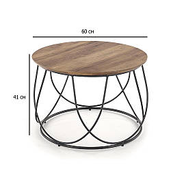 Круглий журнальний столик у стилі лофт Nubira 60х41 см горіх на чорному сталевому каркасі для вітальні