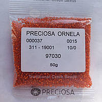 Бисер чешский Preciosa блестящий оранжево-красный 50г 10/0 97030
