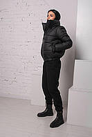 Женская короткая куртка весна-осень, воротник-стойка цвет: Черный. Черная весенняя куртка. Размер XL