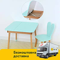 Детский деревянный столик и стульчик "Зайка" 04-025B-DESK Мятный (с ящиком под столешницей)
