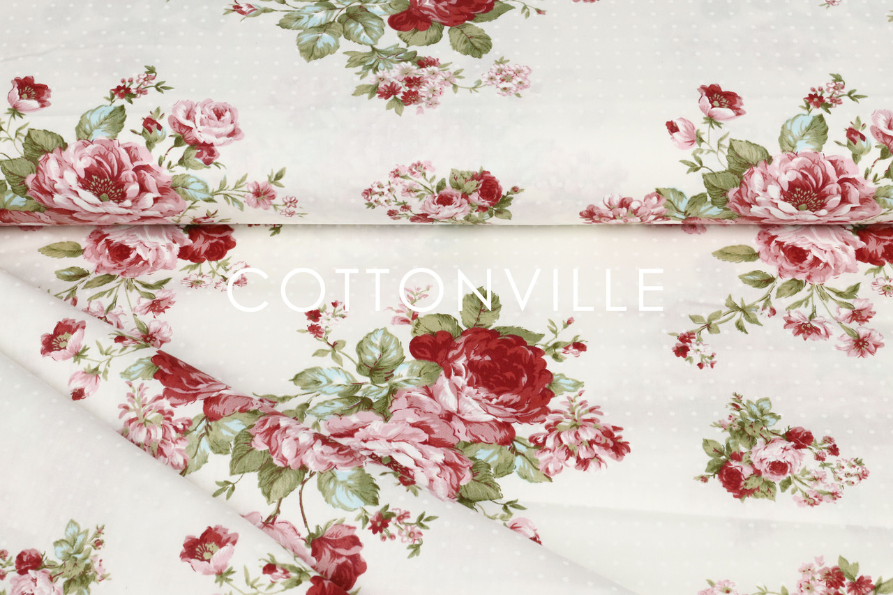 Сатин-твіл Троянди бордові на кремовому фоні, фото 1