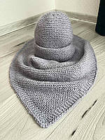 Сірий набір шапка та шарф-хустина з норвезького пуху ручна робота