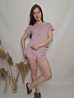 Женская стильная велюровая пижама шорты футболка пудровая т.м. Lekol