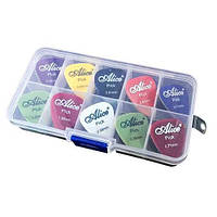 Медіатор для гітари Alice 60 шт нейлон 0.58-1.5 мм в кейсі, стандартна форма, гладка поверхня