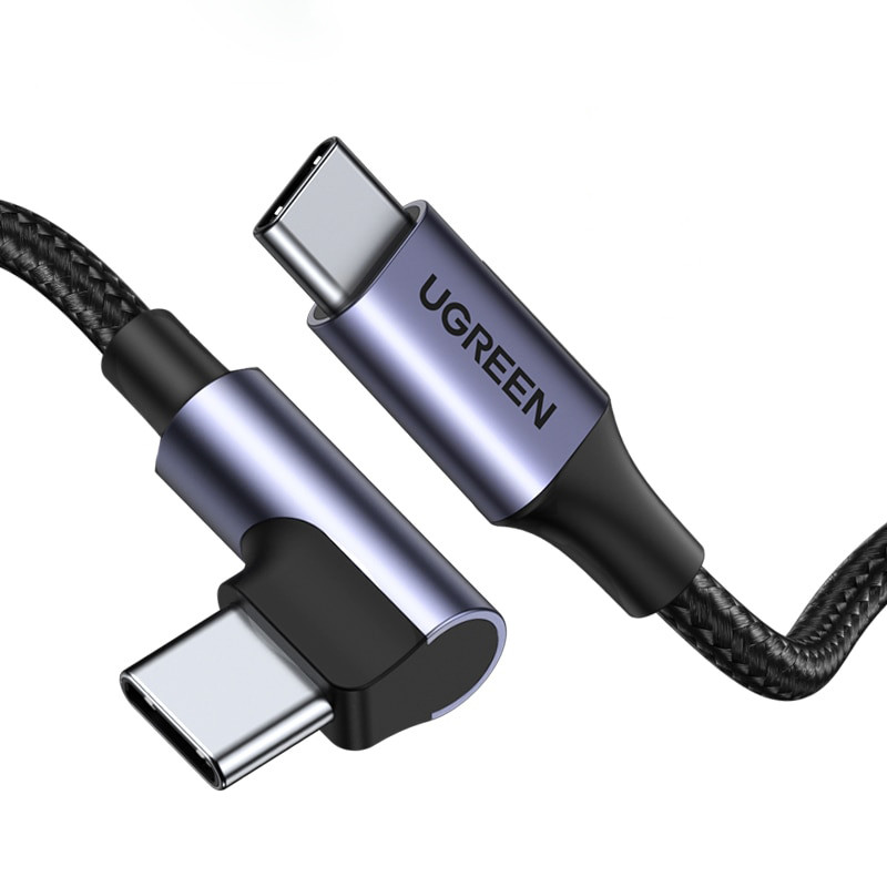 Кабель Type-C на Type-C 100W 5A UGREEN PD QC4.0 Angled Braided Cable with Aluminium Shell 2м (черный) US334, фото 1